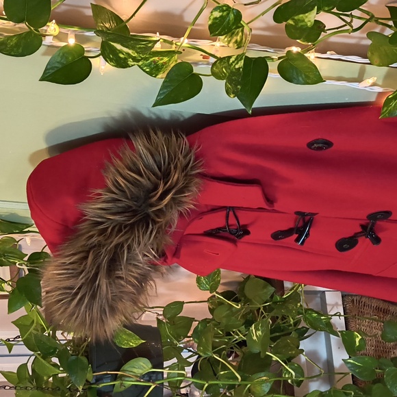 Women's Calvin Klein size 4 red toggle zip wool removable hood Winter coat S - Picture 10 of 17